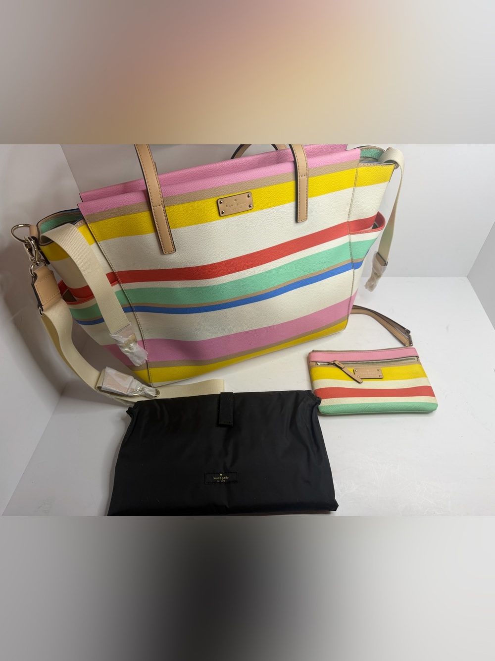 NWOT Kate Spade Grove Street Kaylie Classic Stripe Baby Diaper Bag 3pc Set